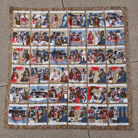 VTG 1950s 1960s Silk Exodus Story Novelty Print Scarf - Picture 1 of 9